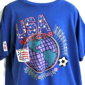 WorldCupUSA94 USA Soccer Tee T Shirt Blue Short Sleeve Single Stitch 90s XL